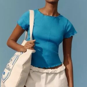 NWT Anthropologie Pilcro Ruffle Trim Baby Tee